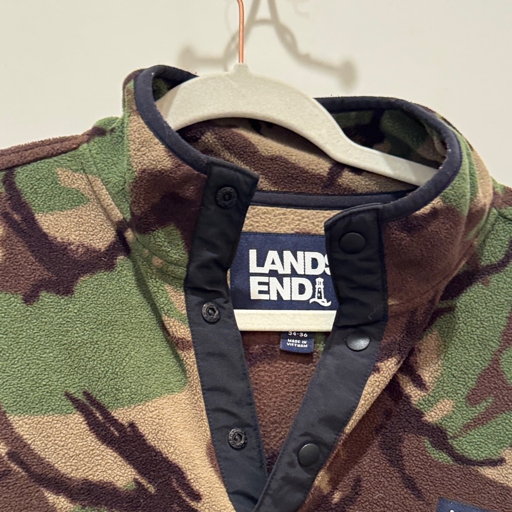 Lands' End T-200 Fleece Snap Neck Pullover Green and Brown Camo Men’s Small - Picture 5 of 12